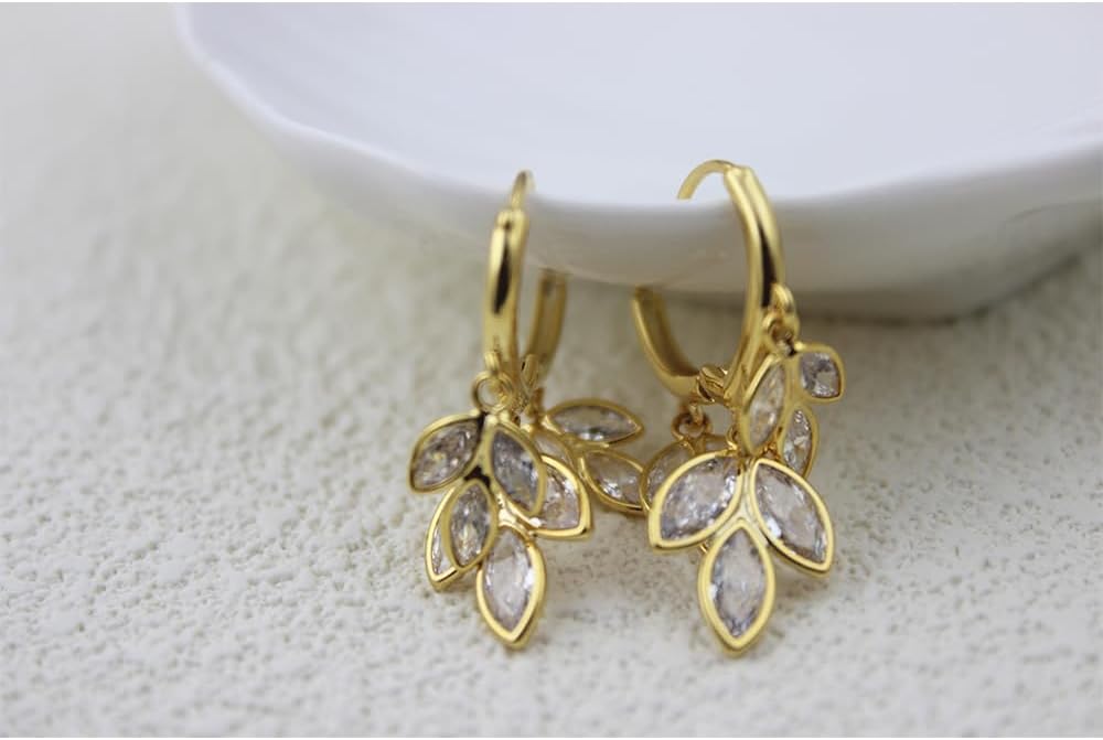 Zirconia Rhinestone Leaf Dangling Earrings for Women