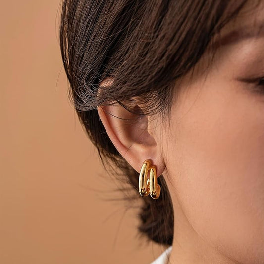 Gold Hoop Earrings for Women - Chunky Earrings 14K Gold Plated Earrings