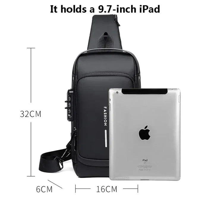 Men's Sleek Anti-theft PU Leather Crossbody Bag - USB Charging, Stylish Print & Zip Closure