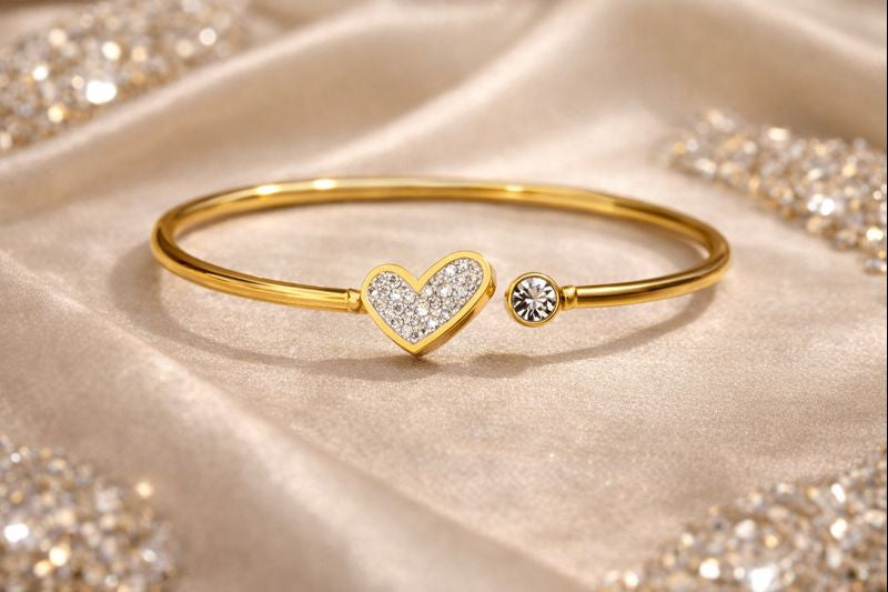 Elegant Heart Charm Gold HandCuff