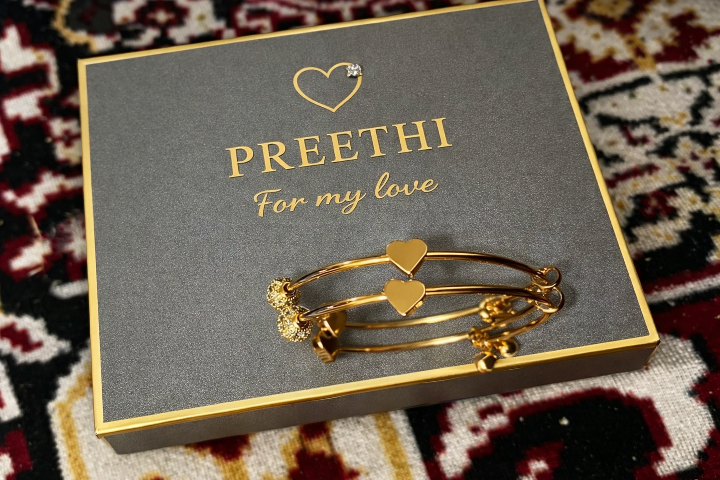 Elegant Gold-Tone Heart Bangle Bracelet Set