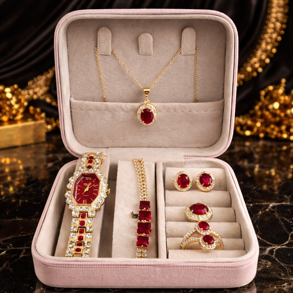 Queen’s Ruby Elegance Set (R2) – Gold-Plated Jewelry