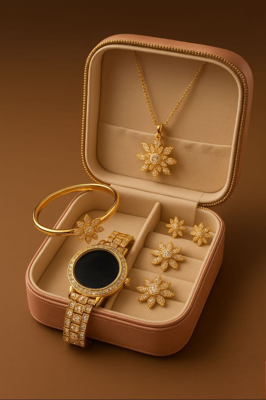 GIFT SET COLLECTION 🎁 LED JEWELRY WATCH WITH COMPLETE ZIRCON COMBO SET ❤ WITH ORGANISED JEWELRY BOX