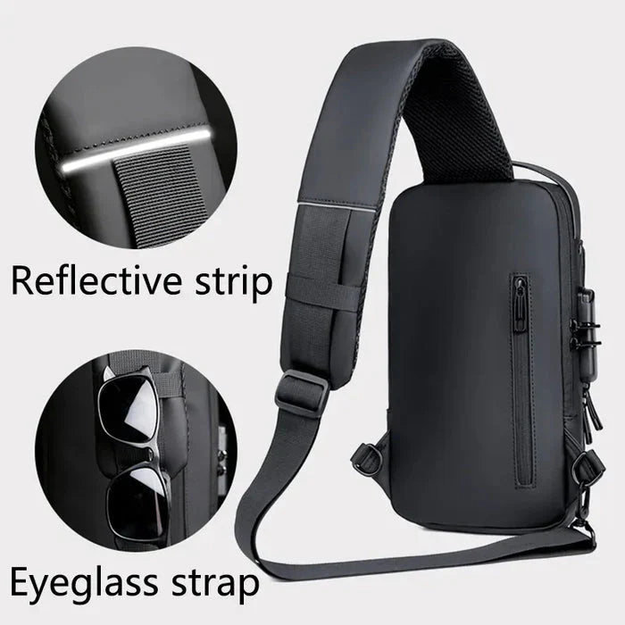 Men's Sleek Anti-theft PU Leather Crossbody Bag - USB Charging, Stylish Print & Zip Closure