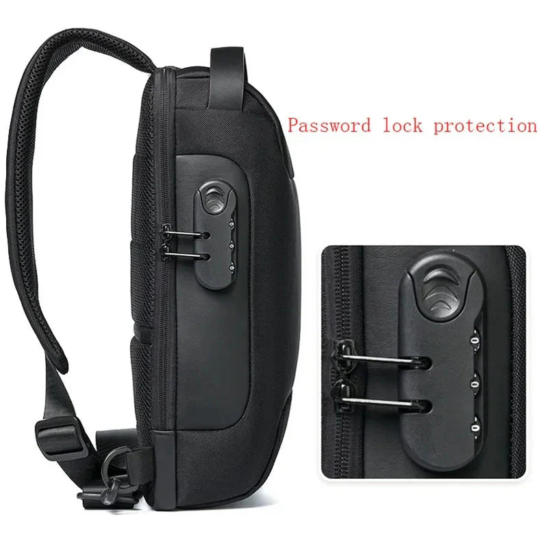 Men's Sleek Anti-theft PU Leather Crossbody Bag - USB Charging, Stylish Print & Zip Closure