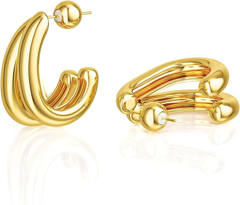 Gold Hoop Earrings for Women - Chunky Earrings 14K Gold Plated Earrings