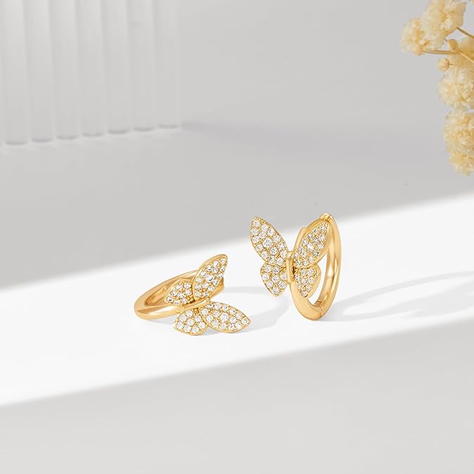 Cubic Zirconia Huggie Earrings 14k Gold Plated Tiny Earrings