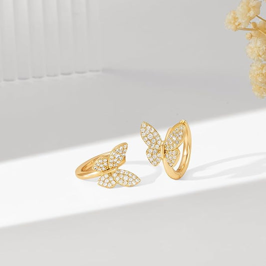 Cubic Zirconia Huggie Earrings 14k Gold Plated Tiny Earrings