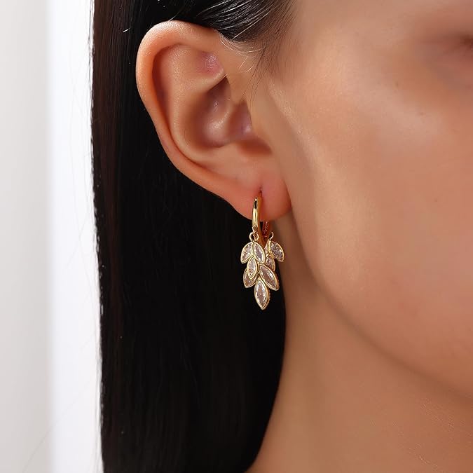 Zirconia Rhinestone Leaf Dangling Earrings for Women