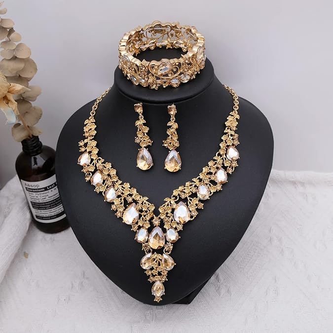 Jewelry Sets Flower Bridal Necklace Earrings Set for Bride Bridesmaid Wedding Dress Accessories