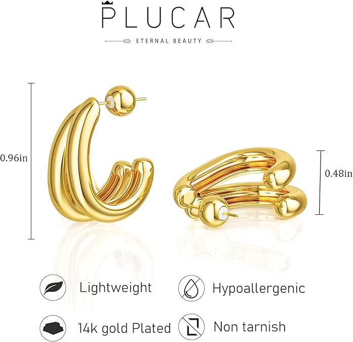 Gold Hoop Earrings for Women - Chunky Earrings 14K Gold Plated Earrings