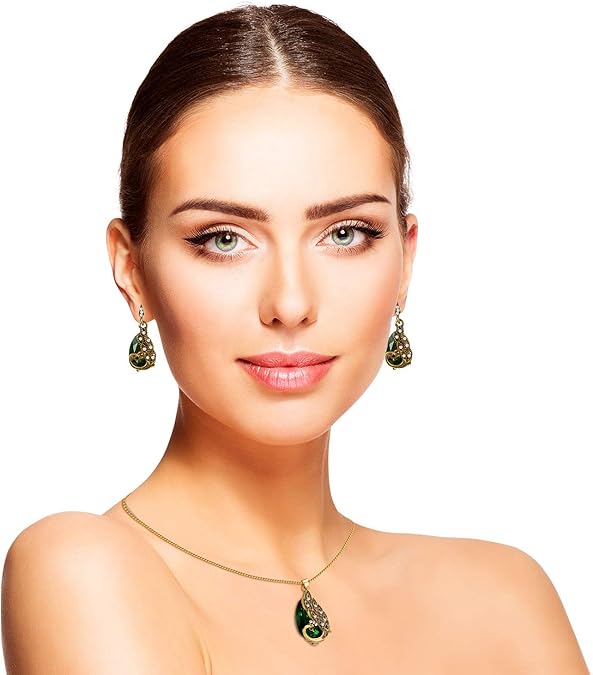 Hicarer 6 Pieces Jewelry Sets for Women Elegant Necklace Set Peacock Water Drop Rhinestone