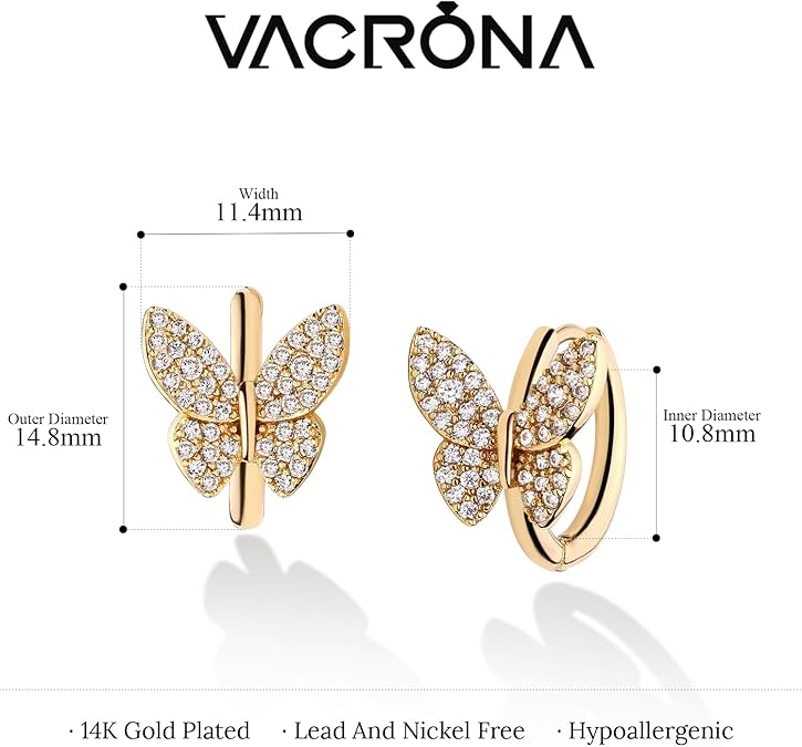 Cubic Zirconia Huggie Earrings 14k Gold Plated Tiny Earrings