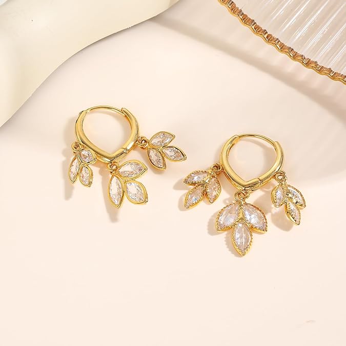 Zirconia Rhinestone Leaf Dangling Earrings for Women