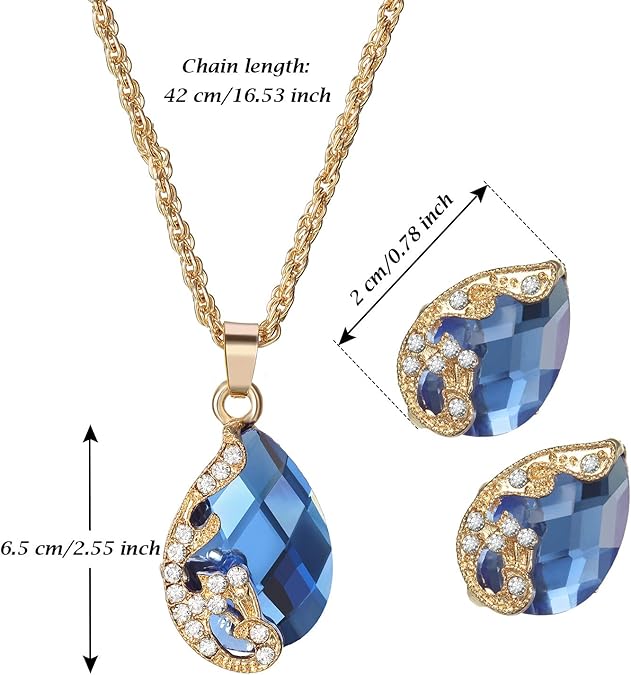 Hicarer 6 Pieces Jewelry Sets for Women Elegant Necklace Set Peacock Water Drop Rhinestone