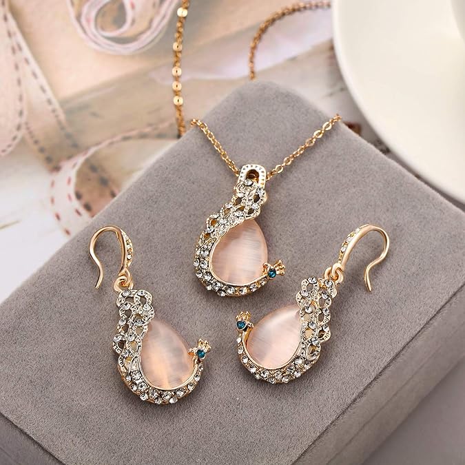 Hicarer 6 Pieces Jewelry Sets for Women Elegant Necklace Set Peacock Water Drop Rhinestone