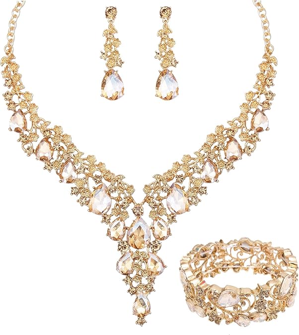 Jewelry Sets Flower Bridal Necklace Earrings Set for Bride Bridesmaid Wedding Dress Accessories