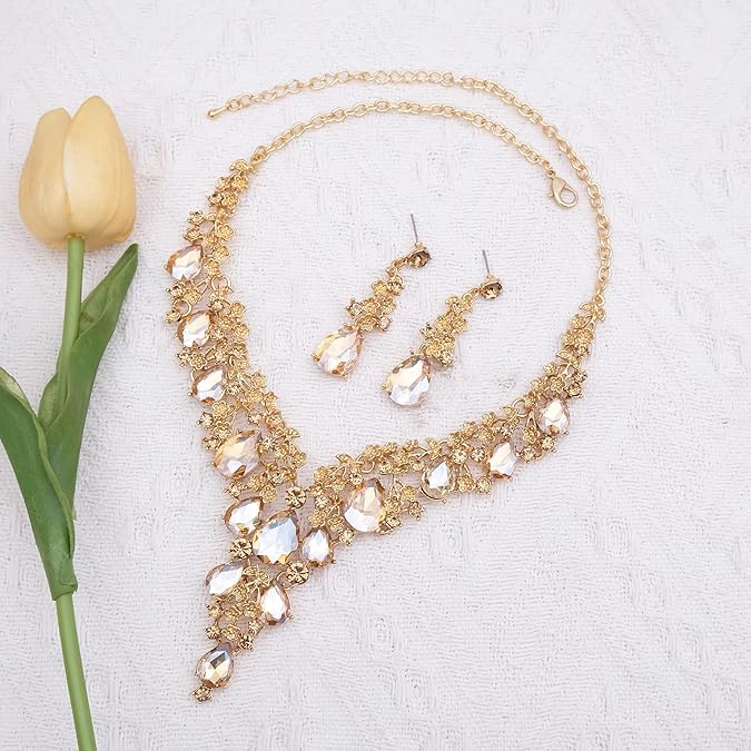 Jewelry Sets Flower Bridal Necklace Earrings Set for Bride Bridesmaid Wedding Dress Accessories