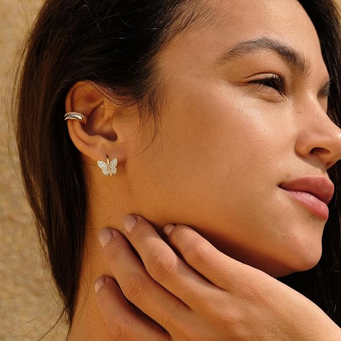 Cubic Zirconia Huggie Earrings 14k Gold Plated Tiny Earrings