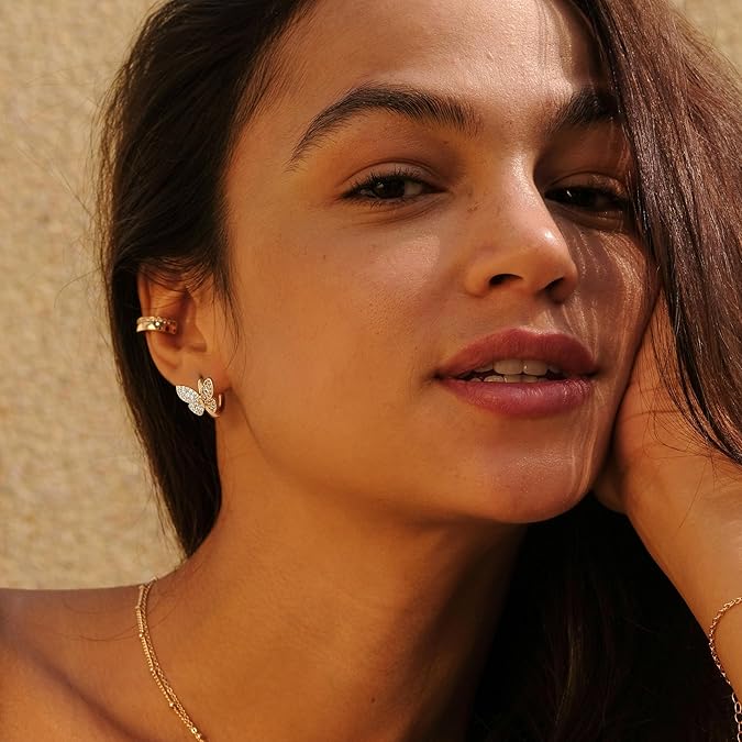 Cubic Zirconia Huggie Earrings 14k Gold Plated Tiny Earrings