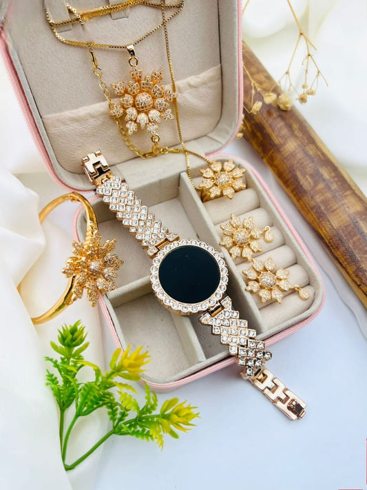 GIFT SET COLLECTION 🎁  LED JEWELRY WATCH WITH COMPLETE ZIRCON COMBO SET ❤ WITH ORGANISED JEWELRY BOX