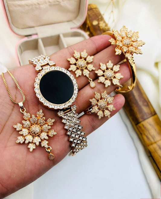 GIFT SET (G.F1) COLLECTION 🎁  LED JEWELRY WATCH WITH COMPLETE ZIRCON COMBO SET ❤ WITH ORGANISED JEWELRY BOX