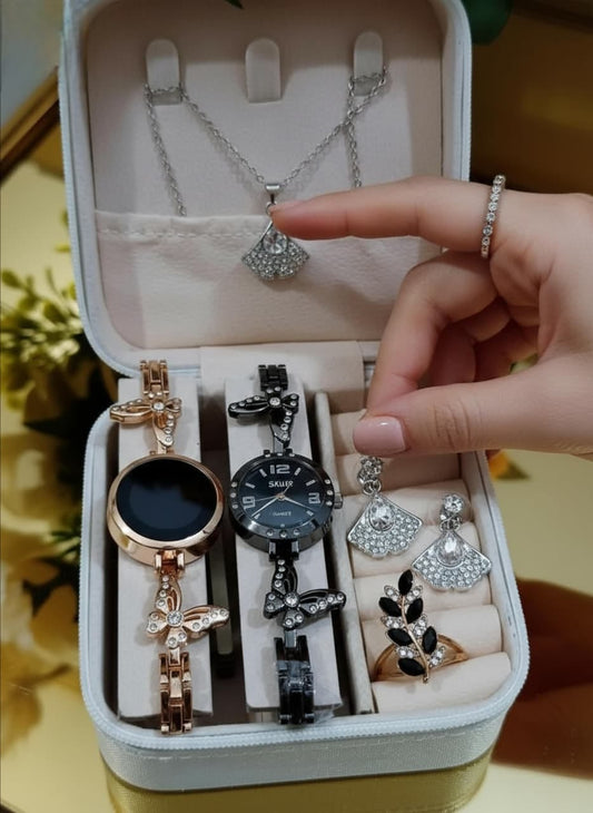 2 IN ONE  DOUBLE WATCHES SET⌚WITH DAIMONDS STONE JEWELRY CHAIN💎✔  WITH 👈 DAIMONDS RING 💍✔ DAIMONDS EARRINGS💎